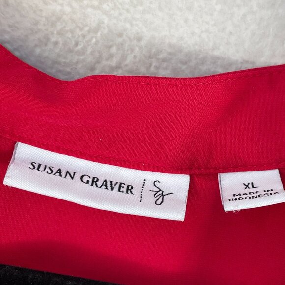 Susan Graver Womens XL Red Long Sleeve Pleated Blouse Button Front Shirt Top - Picture 4 of 9